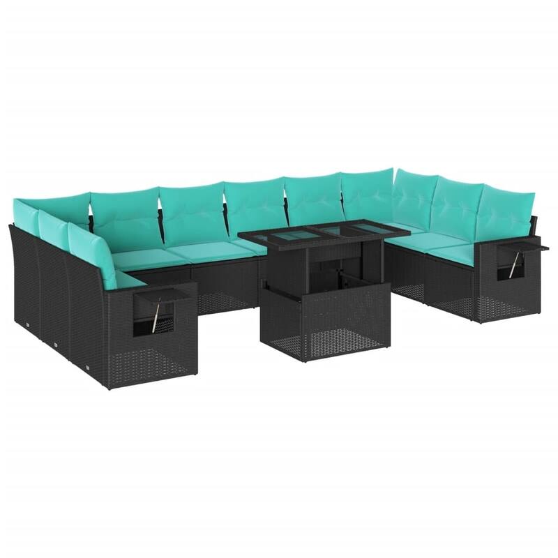 vidaXL 11 Piece Patio Sofa Set with Cushions Black/Gray Poly Rattan - 24.4 x 24.4 x 27.2