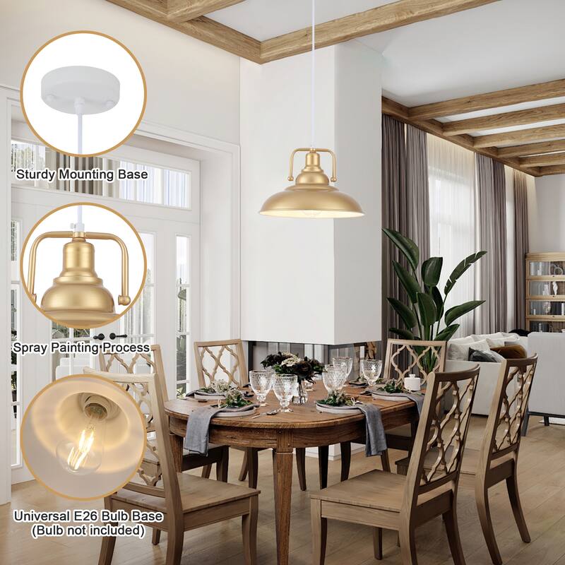 1-Light Rustic Hanging Kitchen Pendant Light Island Ceiling Light with Metal Shade for Dining Room
