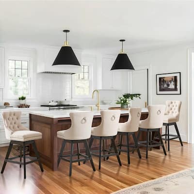 Velvet Wing-Back Tufted Nailhead Upholstered Bar Stools (Set of 6)