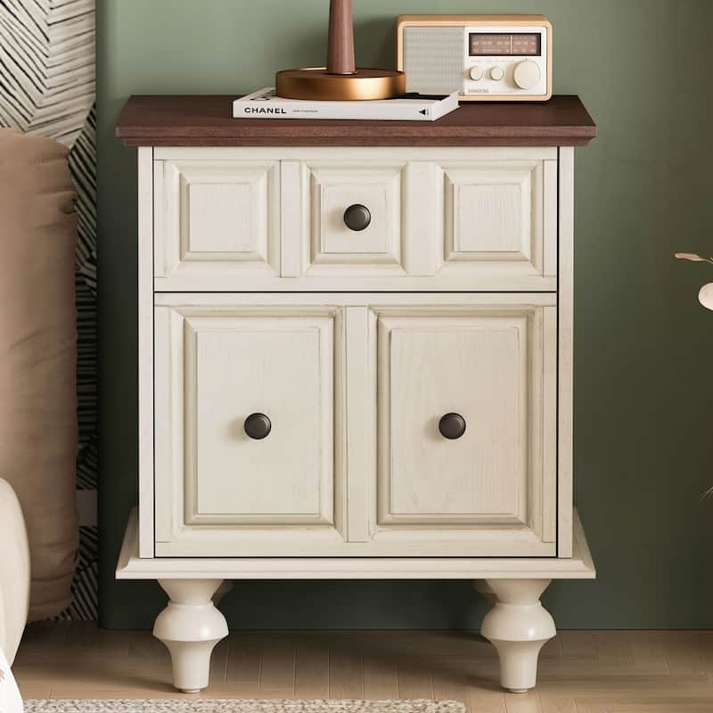 Wood NightStand with Metal Handle