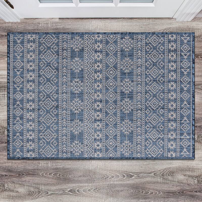 World Rug Gallery Geometric Boho Textured Flat Weave Indoor/Outdoor Area Rug