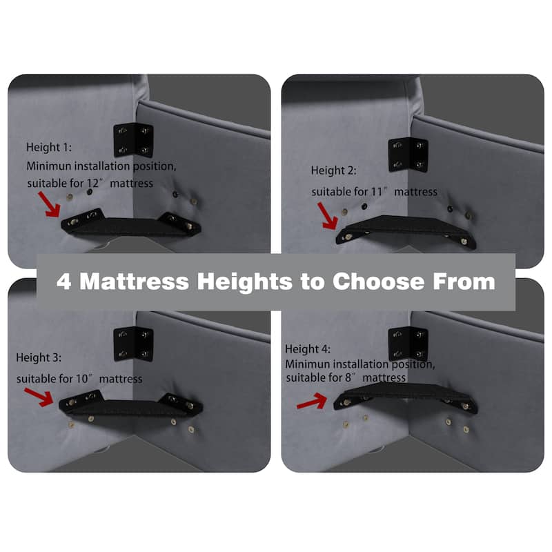 King Size Upholstered Platform Bed with Velvet Headboard, Metal & Solid Wood Frame, Black