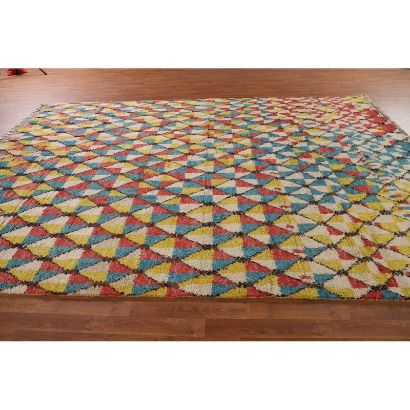 All-Over Moroccan Area Rug Handmade Wool Carpet - 8'11" x 12'9"