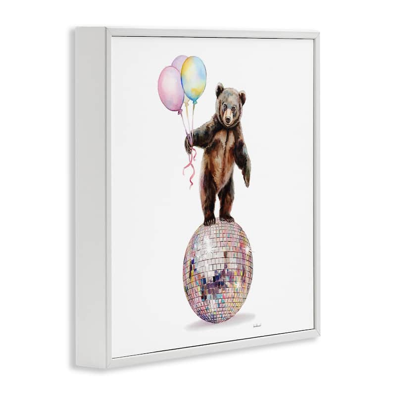 Stupell Bear & Balloons Disco Framed Giclee Art Design By Amanda Greenwood