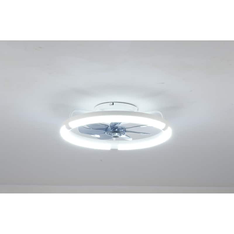 20" Ceiling Fans with Kit, LED Light Source and Remote Control, 3000-6500K Dimmable Modern Flush Mount LED Fan Light - Matte White,Natural Wood