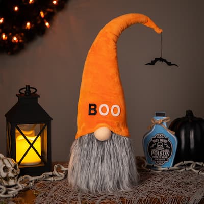 19.75" Orange and Gray "Boo" Standing Halloween Gnome - 6"