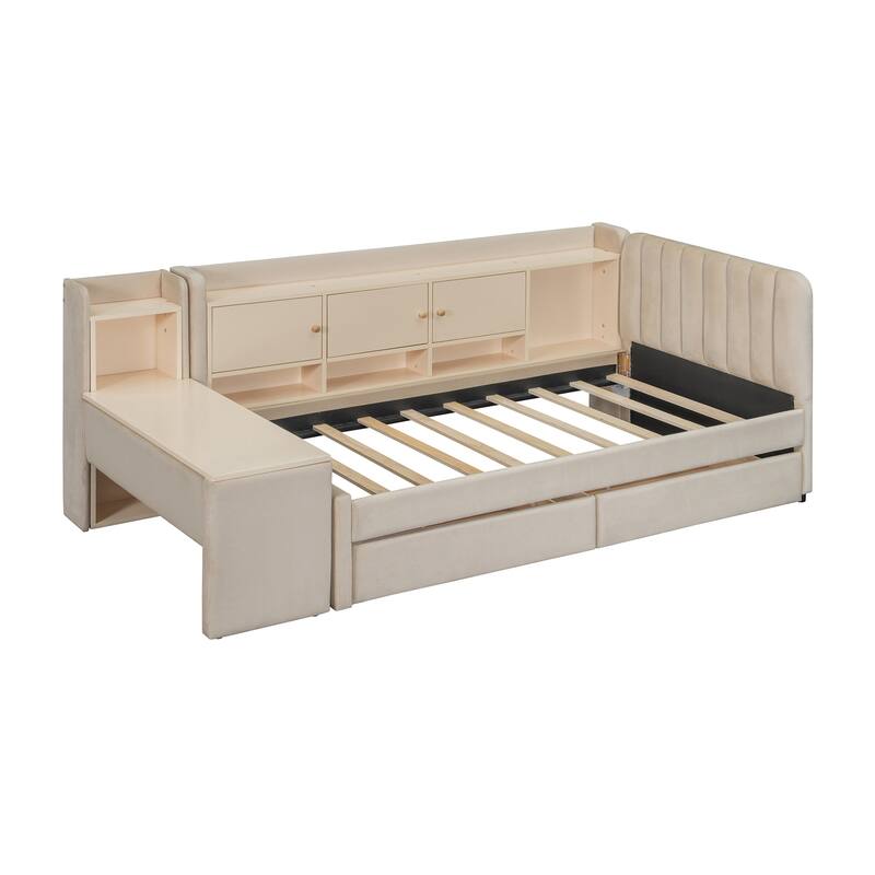 Twin Size Upholstered Daybed with Multiple Storage Options