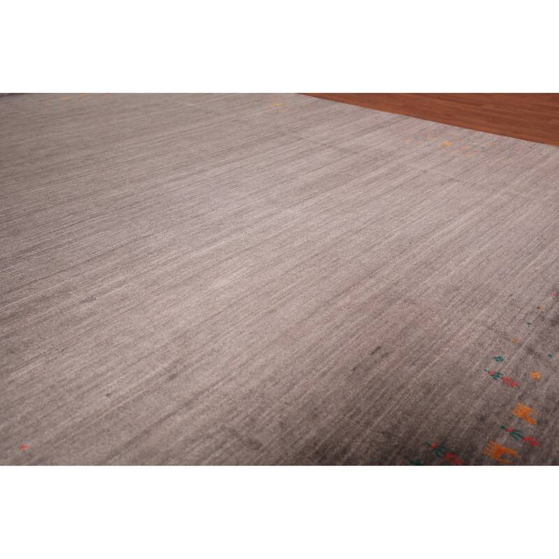 Earth Tone Striped Gabbeh Indian Area Rug Handmade Brown Silk Carpet - 8'1" X 9'9"
