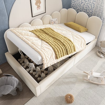 Roomfitters Upholstered Twin Size Ottoman Daybed with Storage, Sofa Bed with Metal Slat Frame, Velvet