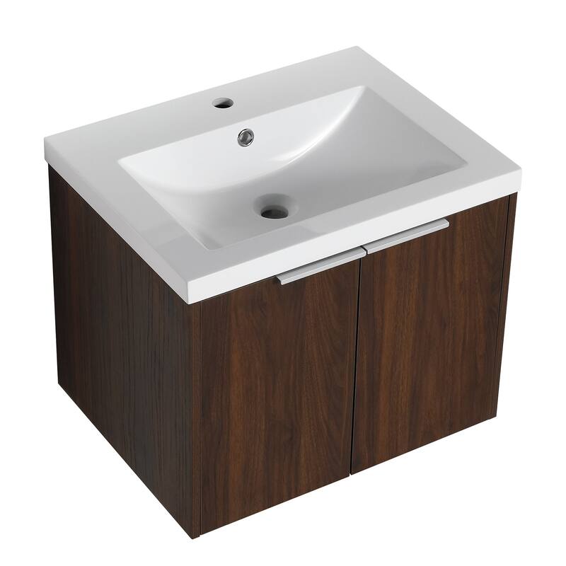 Wood Wall-Mounted Bathroom Vanity Set with Integrated Resin Sink