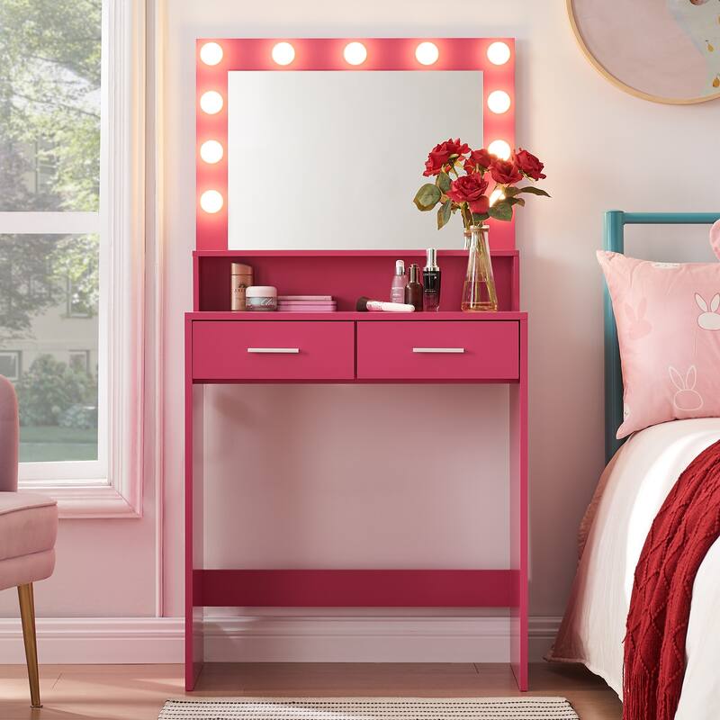 Small Vanity Table with 2 Drawers 3 Light Modes Makeup Mirror