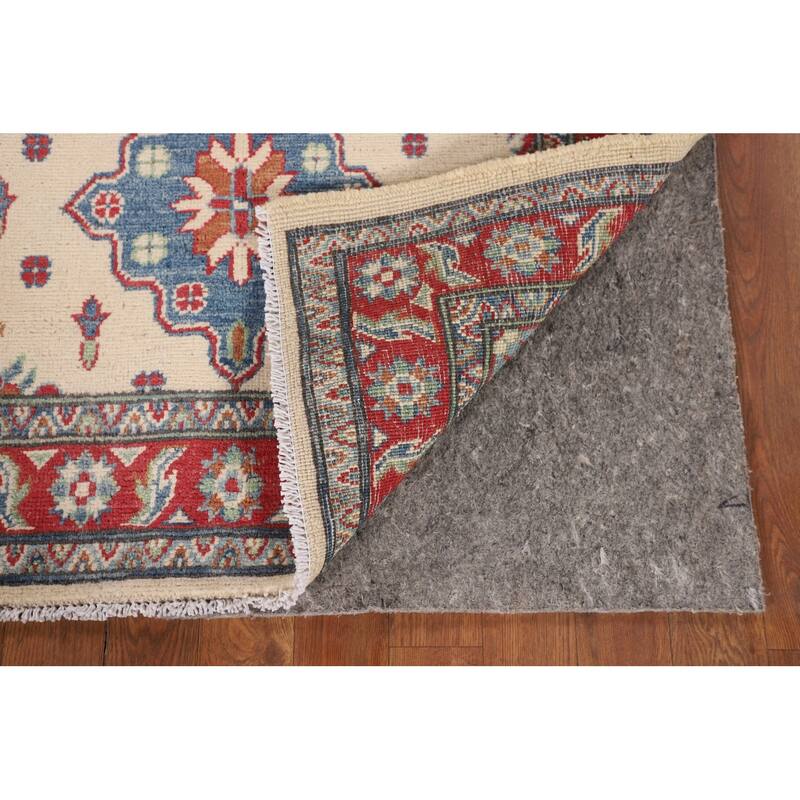 Beige / Ivory Geometric Kazak Oriental Accent Rug Handmade Wool Carpet - 3'2" x 5'0"