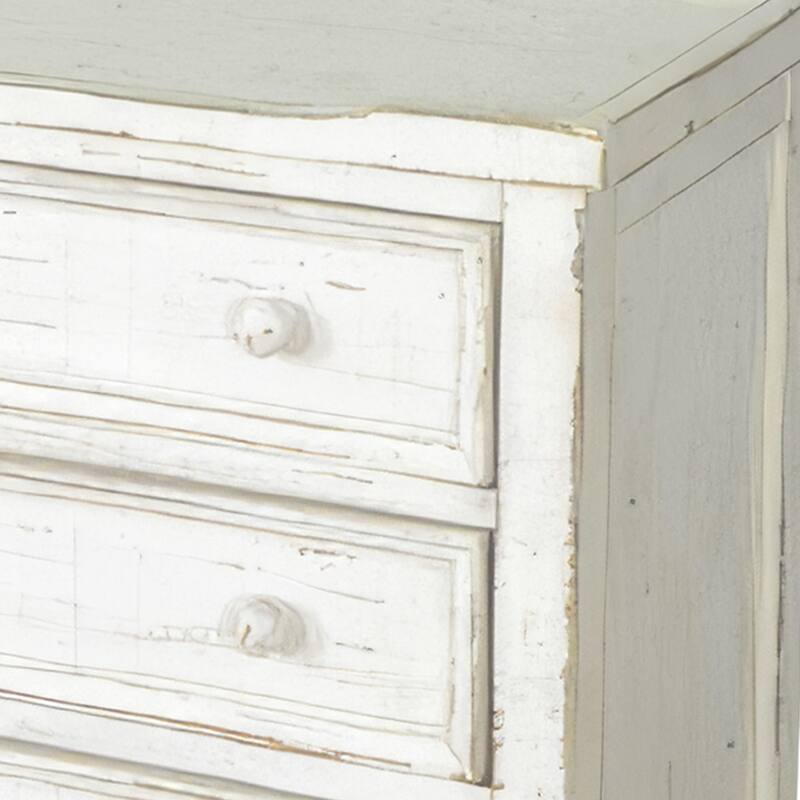 Rena Side End Table with 3 Drawers, 28 Inch Rustic White Mahogany Wood