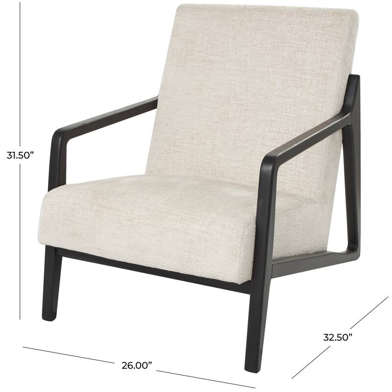 Cream Polyester Mid Century Modern Boucle Living Room Accent Chair with Black Wood Frame