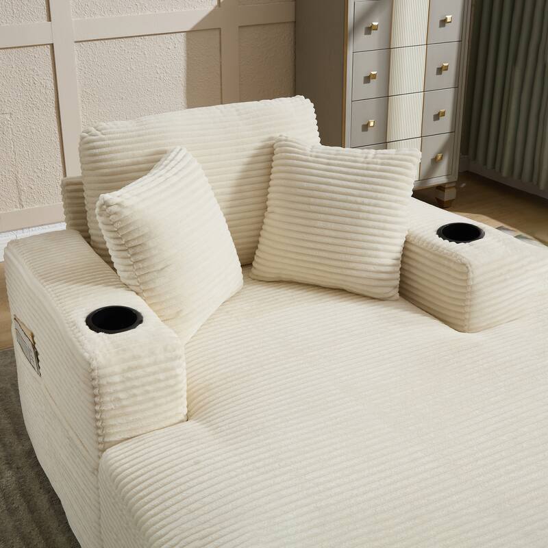 Corduroy Upholstered Chaise Lounge Sofa,Magazine bag,Detachable Cushions Deep Seat for Living Room Office