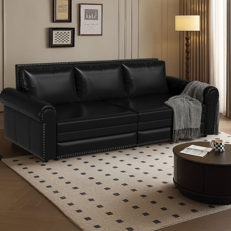 Classic Elegant Convertible Upholstered Sofa Sleeper Sofa with Pull Out Bed - Black PU