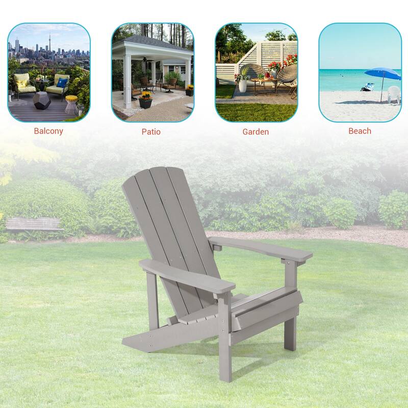 BONOSUKI Patio Adirondack Chair w/Cupholder,Weather Resistant-Set of 4