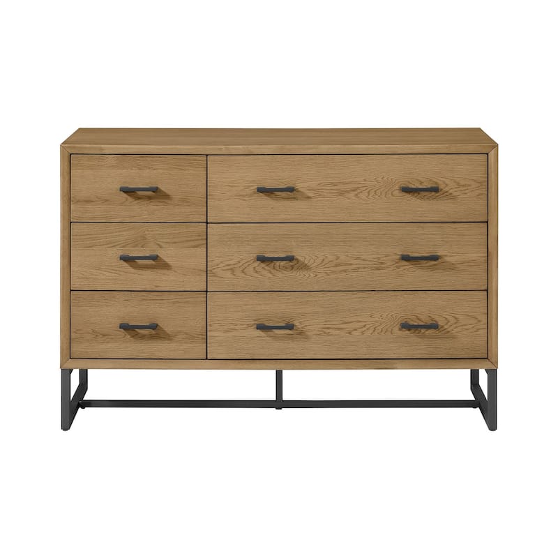 Newport 6-Drawer Solid Wood Dresser, Natural Oak