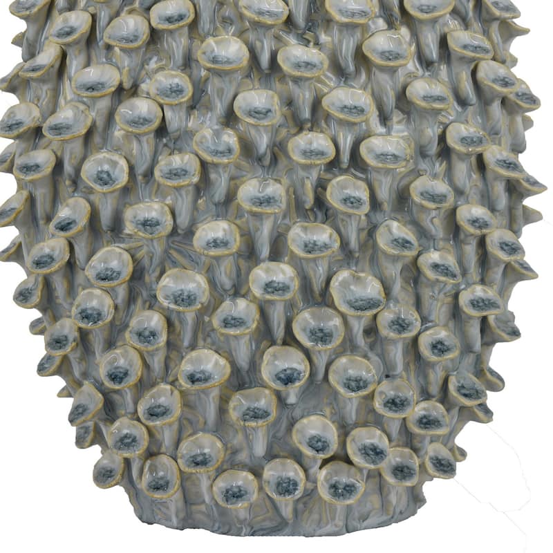 Nina Decorative Bowl, Light Blue, Textured Coral Gray Ceramic, 13 Inch