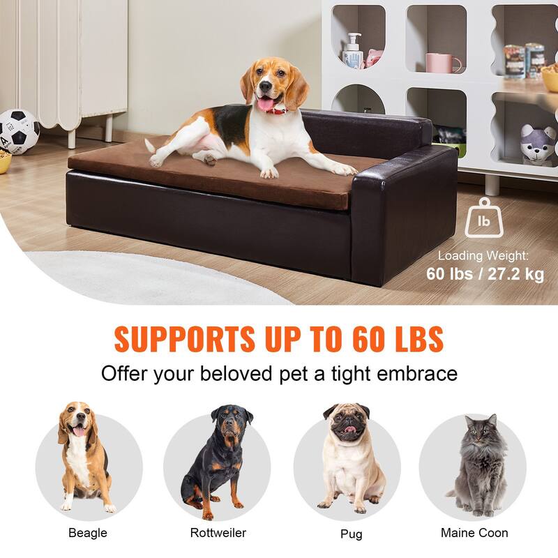 Brown Soft Faux Leather Dog Sofa Couch Perfect for Indoor Pets Suitable for Various Places