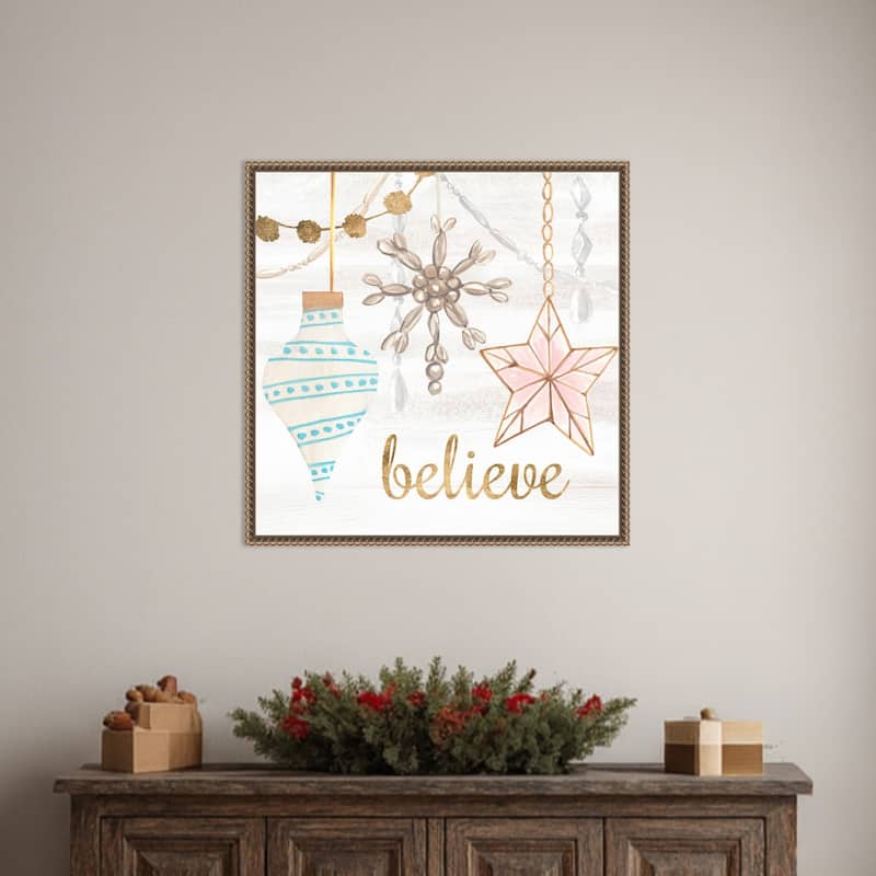 Elegant Ornaments I by Annie Warren (22 x 22 in.), Framed Canvas Wall Art Print - Sylvie Beaded Dark Gold