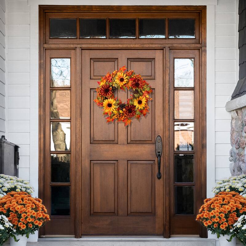 Sunflower Pine Cone Artificial Thanksgiving Wreath - 24-Inch, Unlit