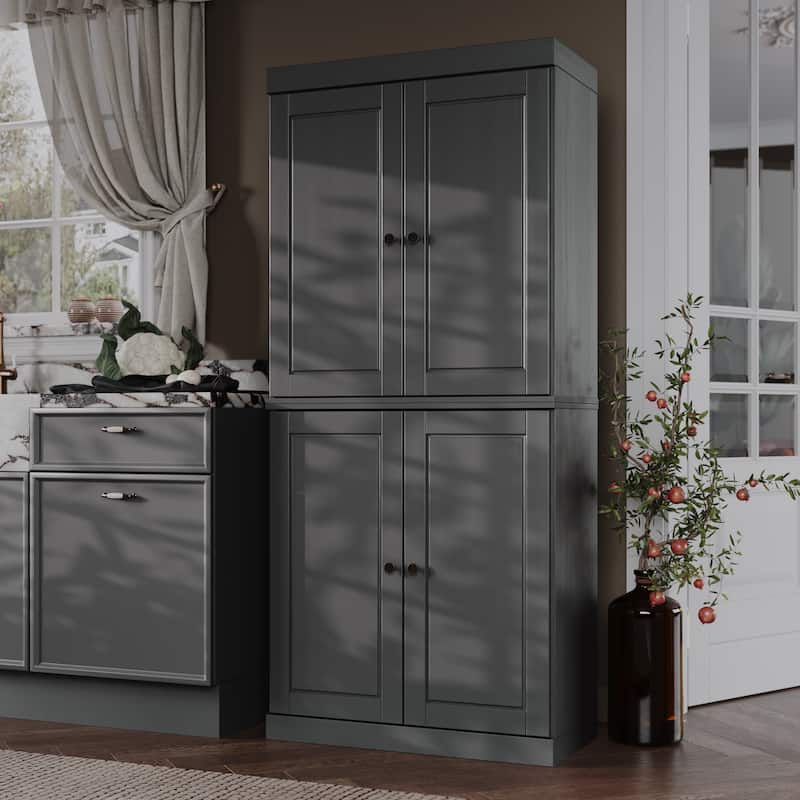 Palace Imports 100% Solid Wood Pantry Cabinet with Frosted, Clear Glass or Solid Doors, 2-Drawers and Adjustable Shelves