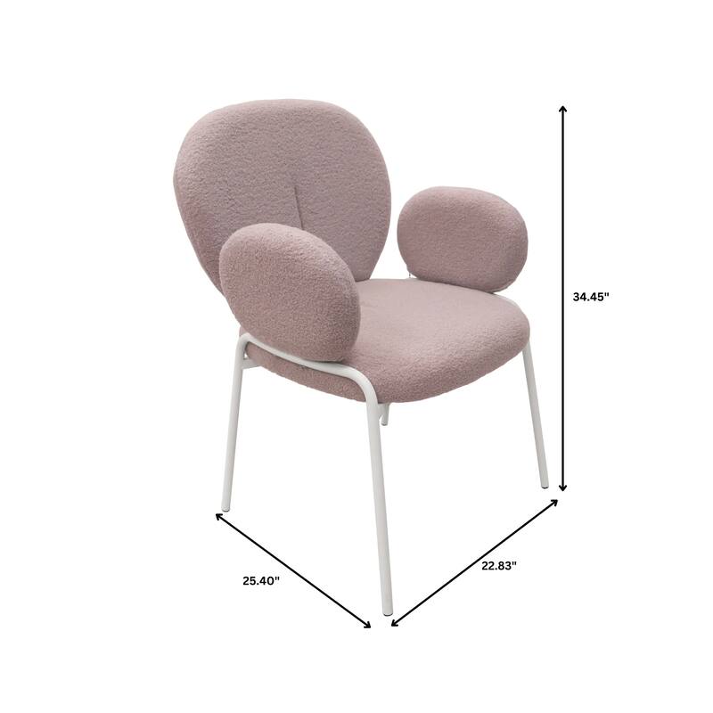 Celestial Modern Boucle Dining Side Chair with White Powder Coated Iron Frame Kitchen Chair Set of 2