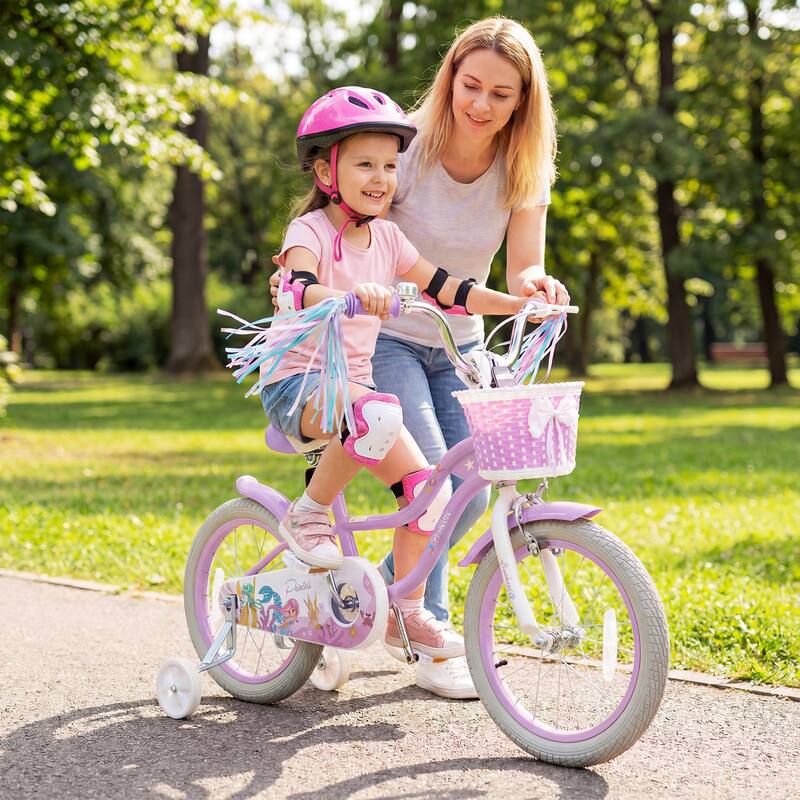 Gymax 16'' Kids Bike w/Training Wheels Hand Coaster Brakes Adjustable - Purple