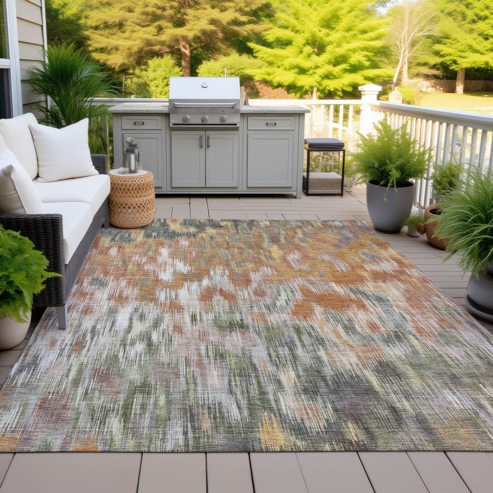 Machine Washable Indoor/Outdoor Modern Watercolor Chantille Rug