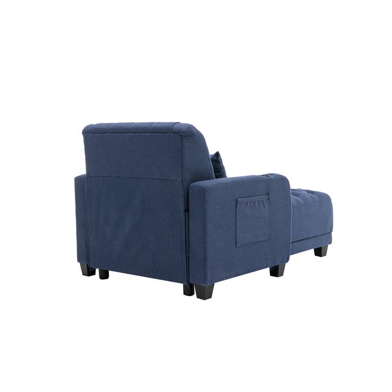Linen Upholstered Multifunctional Tufted Wireless Charging Leisure Sleeper Armchair with 2 Cup Holders