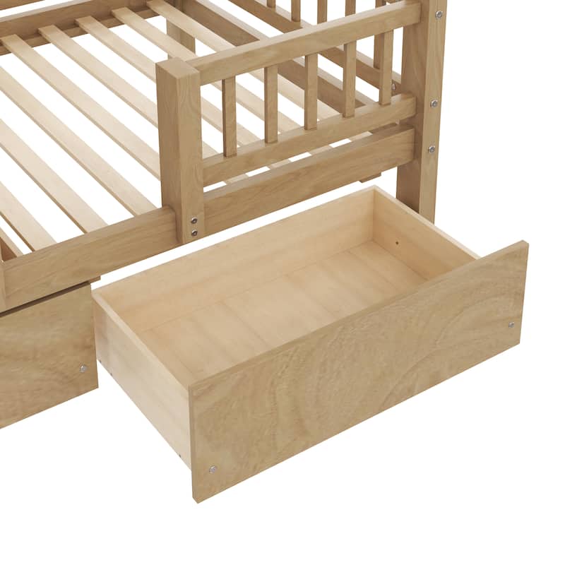 Twin Over Twin Bunk Bed with Storage Staircase, Slide and 2 Drawers