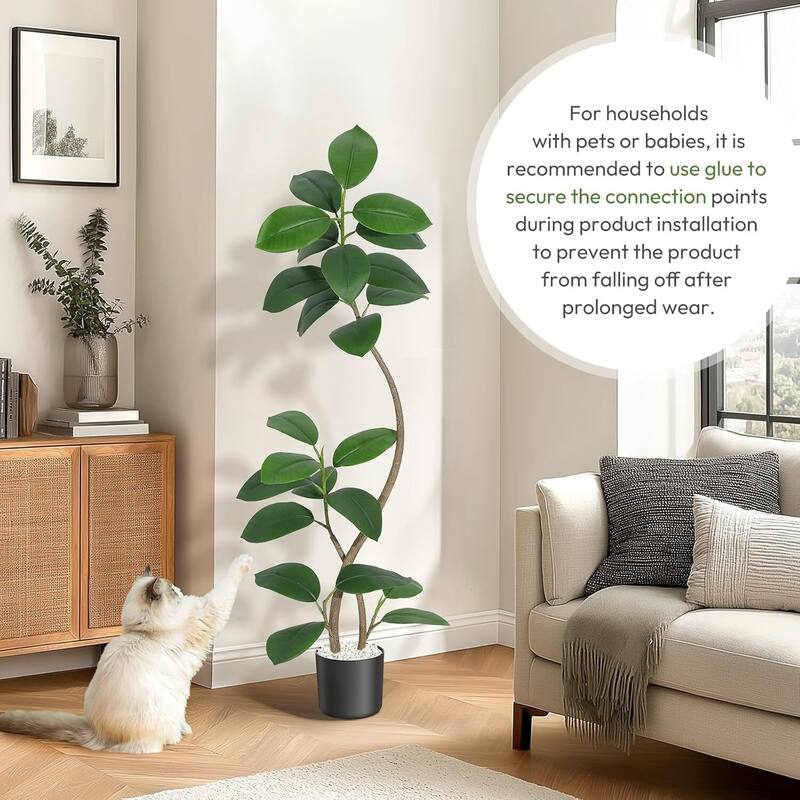 Artificial Plant Faux Fiddle Leaf Fig Tree with Black Sphere Resin Planter