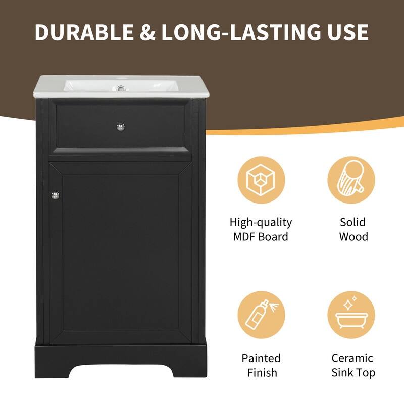 20" Bathroom Vanity with Sink – Soft-Closing Door Cabinet Featuring Storage Rack and Adjustable Shelf‌ - 20"L x 18"W x 34"H