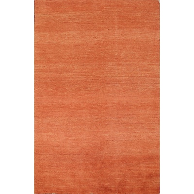 Orange Gabbeh Oriental Foyer Rug Contemporary Handmade Wool Carpet - 3'3"x 4'10"