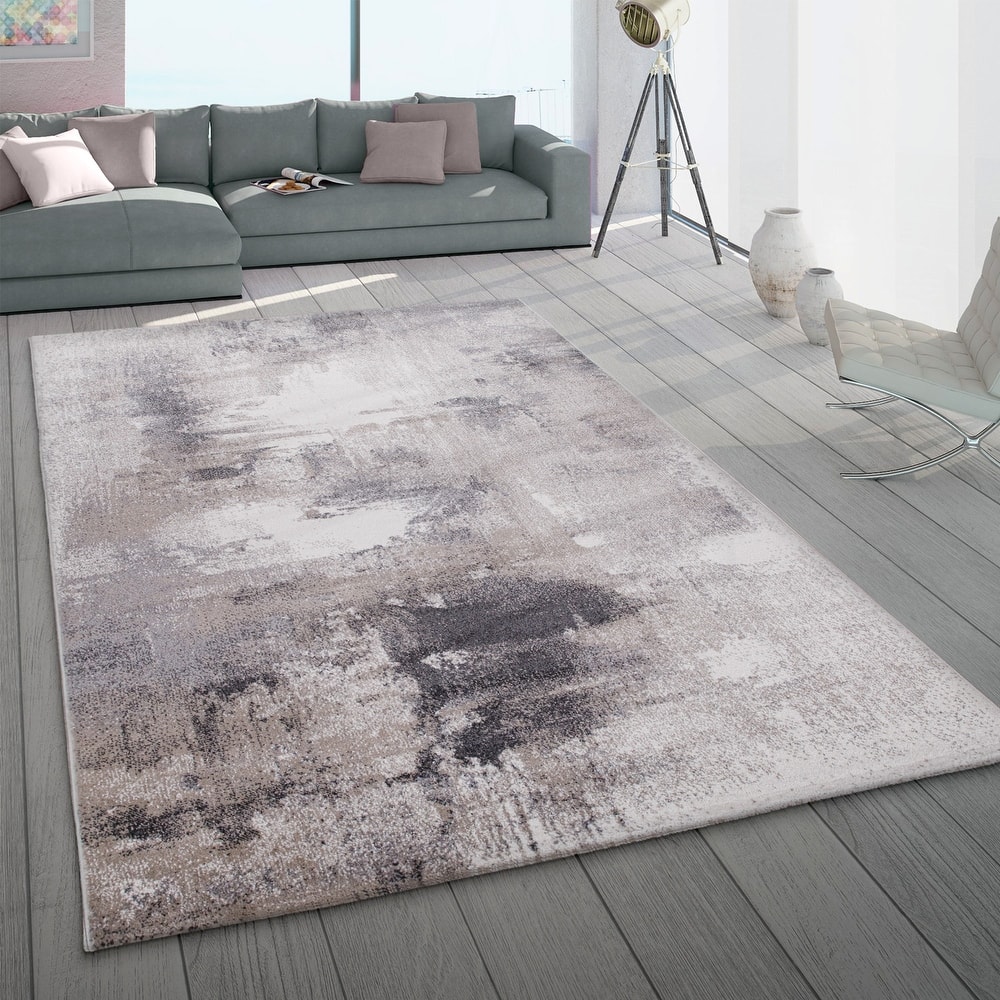 Abstract Area Rug with Modern Color Pattern in Beige Grey