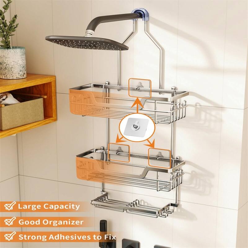 3 Tier Rustproof Hanging Shower Caddy - 4.72"D x 12.2"W x 30"H