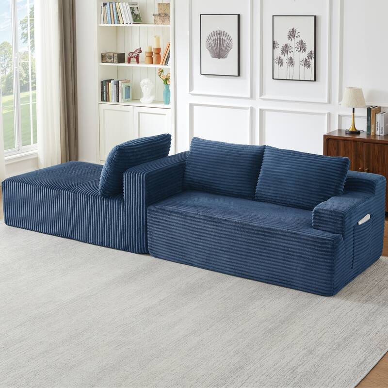 Rossetta L-Shaped Left-Facing Modular Classic Corduroy Fabric Striped Sectional Sofa with Deep Seat