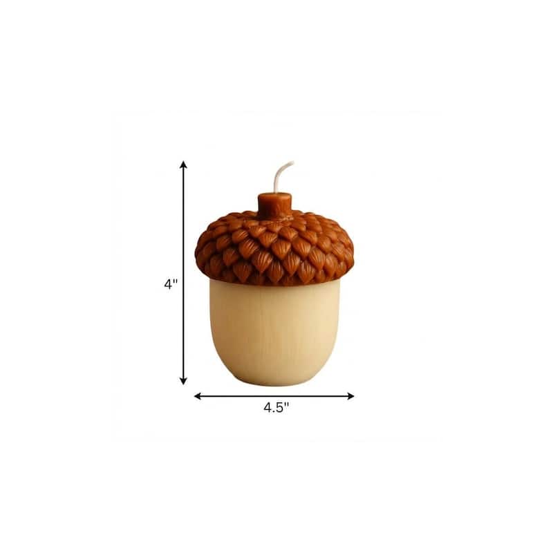 4" Brown And Ivory Pumpkin And Apple Scented Dimensional Acorn Candle