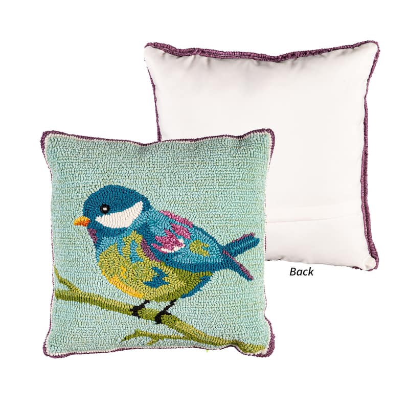 Indoor/Outdoor Bluebird Hooked Polypropylene Throw Pillow 18"x18"