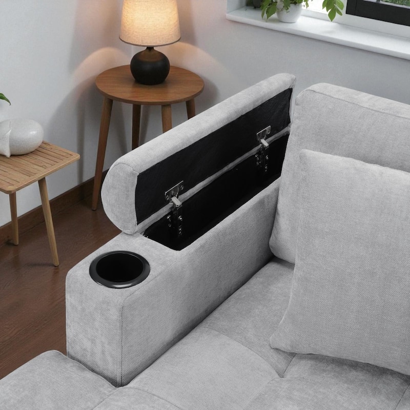 115.7" Modern U-Shaped Sectional Sofa with Cup Holders, Storage Space and USB Ports, Oversized Chenille Couch for Living Room