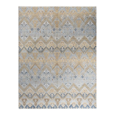 Ikat One-of-a-Kind Hand-Knotted Area Rug - Gray, 9' 1" x 11' 10" - 9' 1" x 11' 10"
