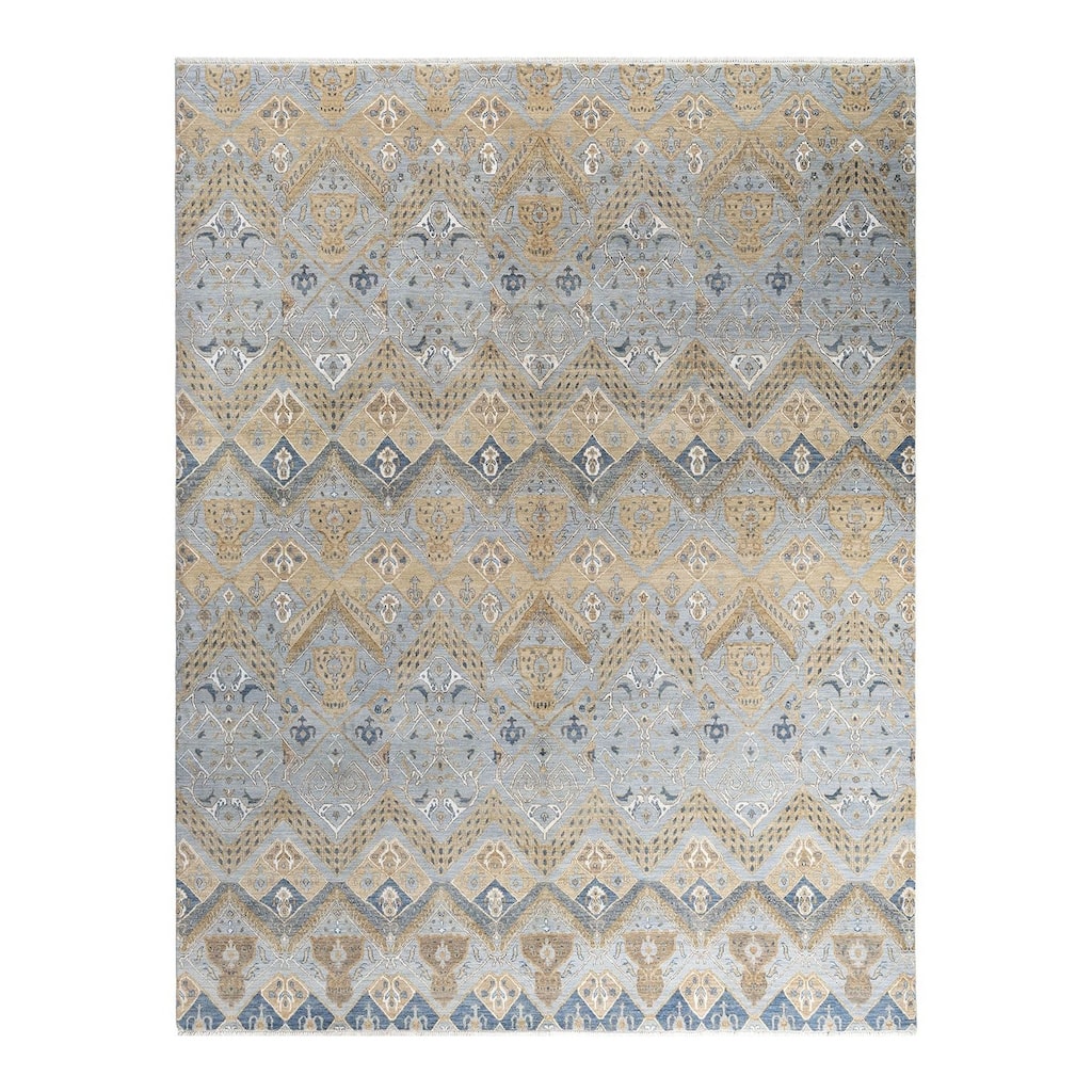 Ikat One-of-a-Kind Hand-Knotted Area Rug - Gray, 9' 1" x 11' 10" - 9' 1" x 11' 10"