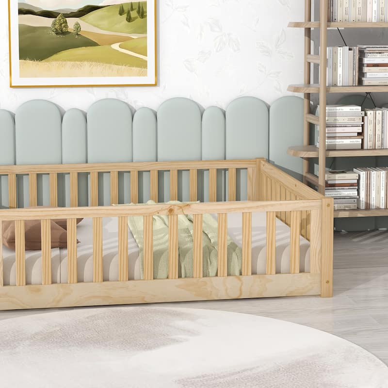 Floor Platform Bed with Fence and Door