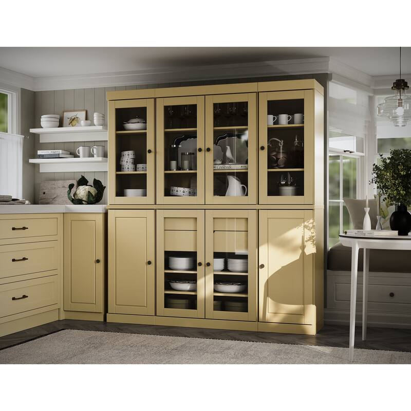 100% Solid Wood Kitchen China Pantry Buffet with Glass or Solid Wood Doors and 2-Drawer Kit by Palace Imports - 65" x 71.5" - Yellow - Clear Glass-Solid