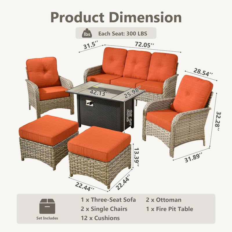 XIZZI Outdoor Patio Furniture Conversation Set with Fire Table