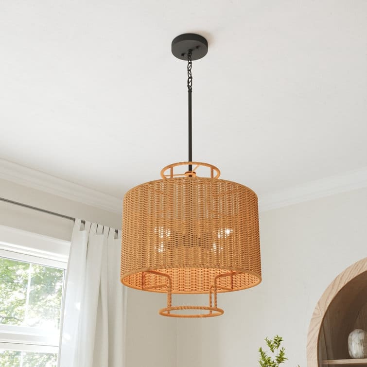 Acroma 4-Light Dimmable Drum Chandelier with Handwoven wicker shade