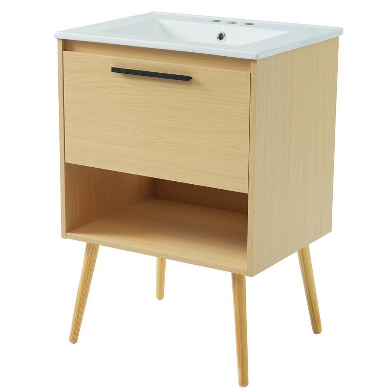GDFStudio - Elias 24" Bathroom Vanity with Sink, Freestanding Cabinet with Drawer and Open Storage