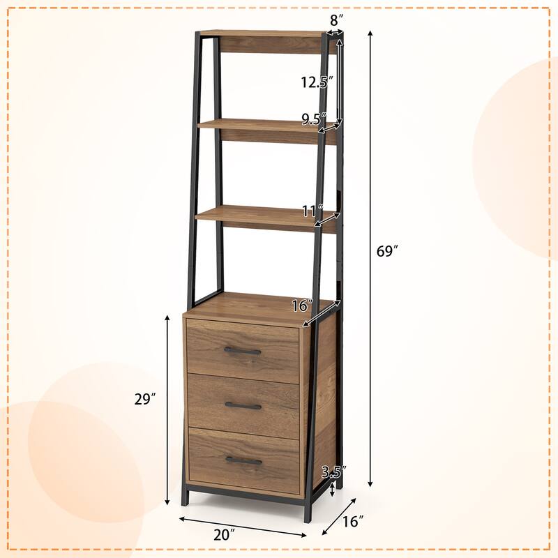 Gymax Ladder Bookshelf Tall Bookcase w/ 3 Open Shelves Printer Stand 3
