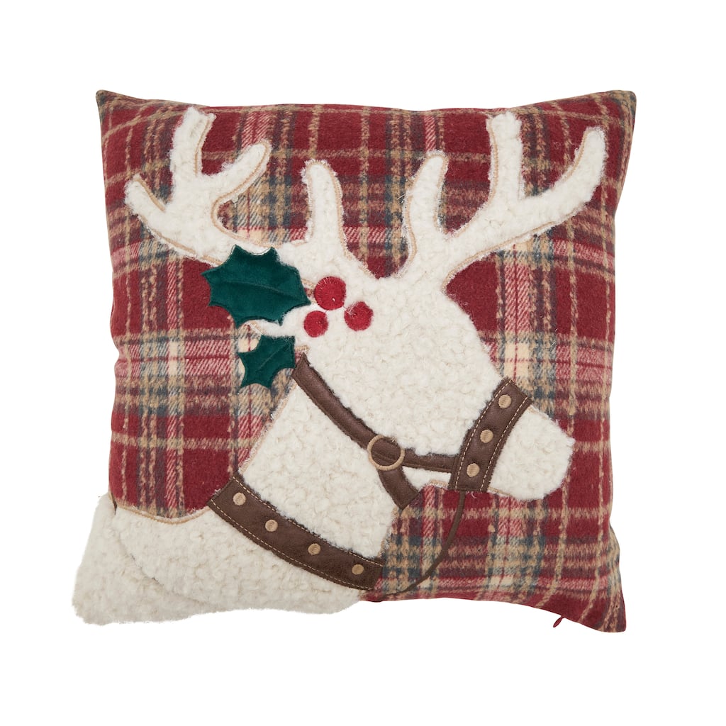 Plaid Reindeer Throw Pillow